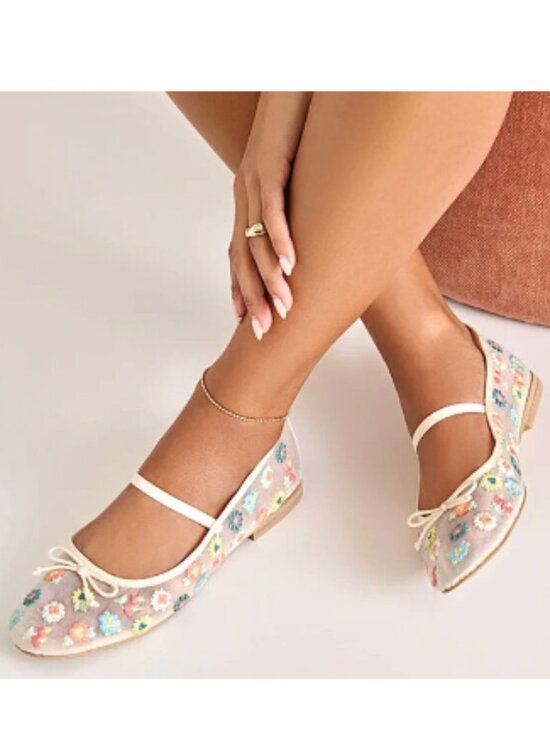 Dolce Vita Shoes - Dolce Vita White Floral Mesh Mary Jane Flats